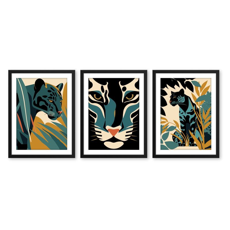 ALCUADRADO - Set Triple Cuadros Leopardo Selva Negro