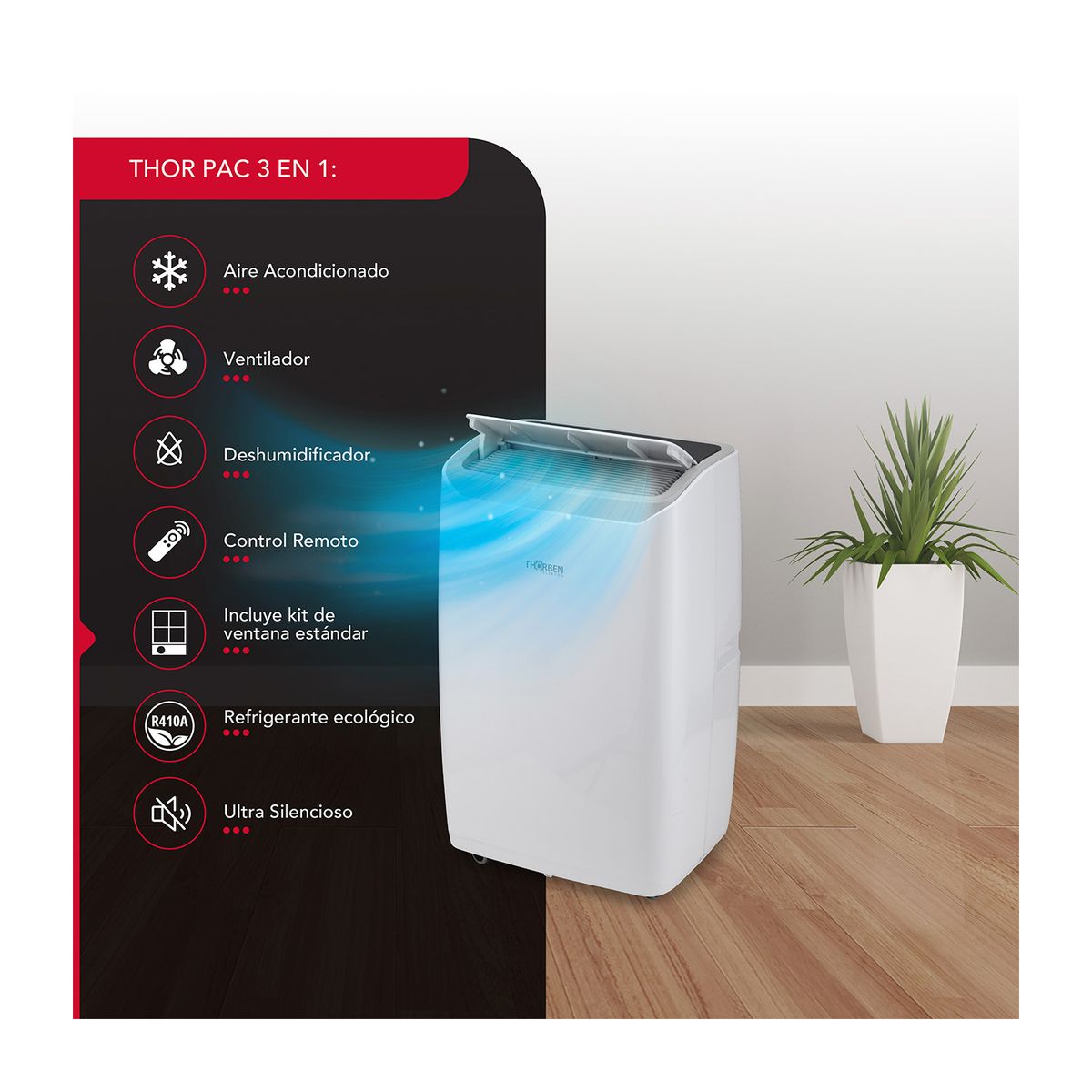 THORBEN - Aire Acondicionado Portátil Thorben Pac 3en1 12000BTU