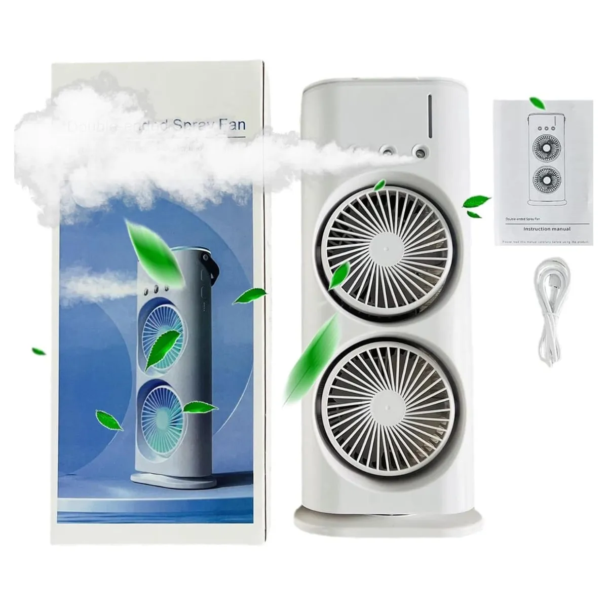 GENERICO - Ventilador Portátil Doble Con Humificador y Luces