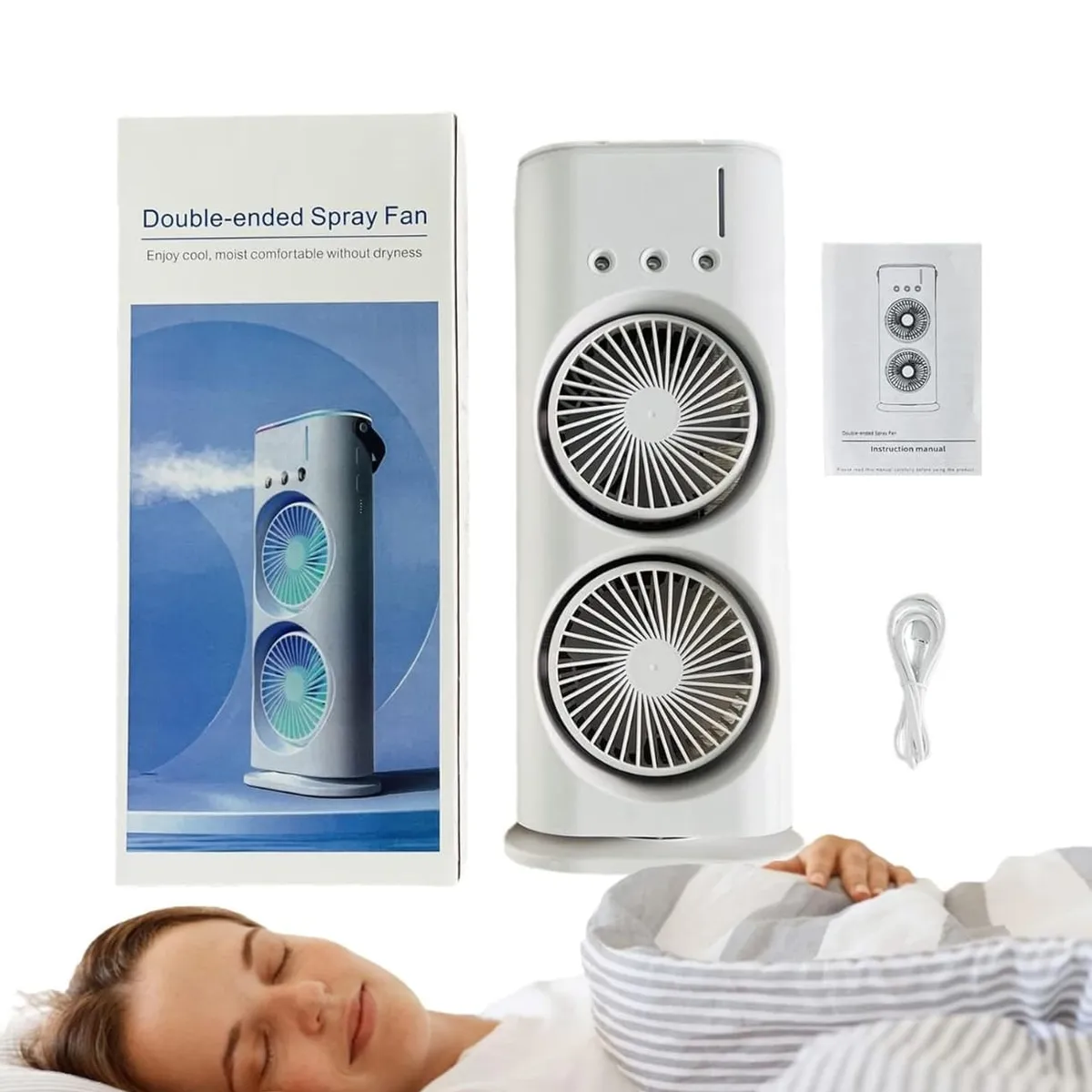GENERICO - Ventilador Portátil Doble Con Humificador y Luces
