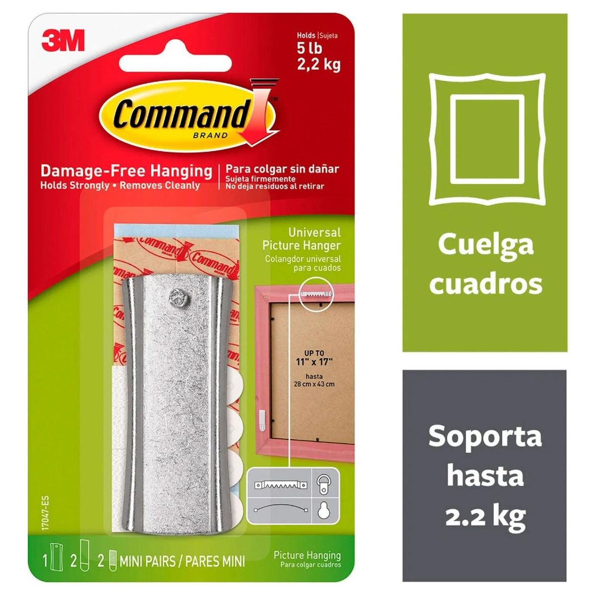 3M - Colgador Cuadro 22kg Tiras Estabilizadoras Command 3m