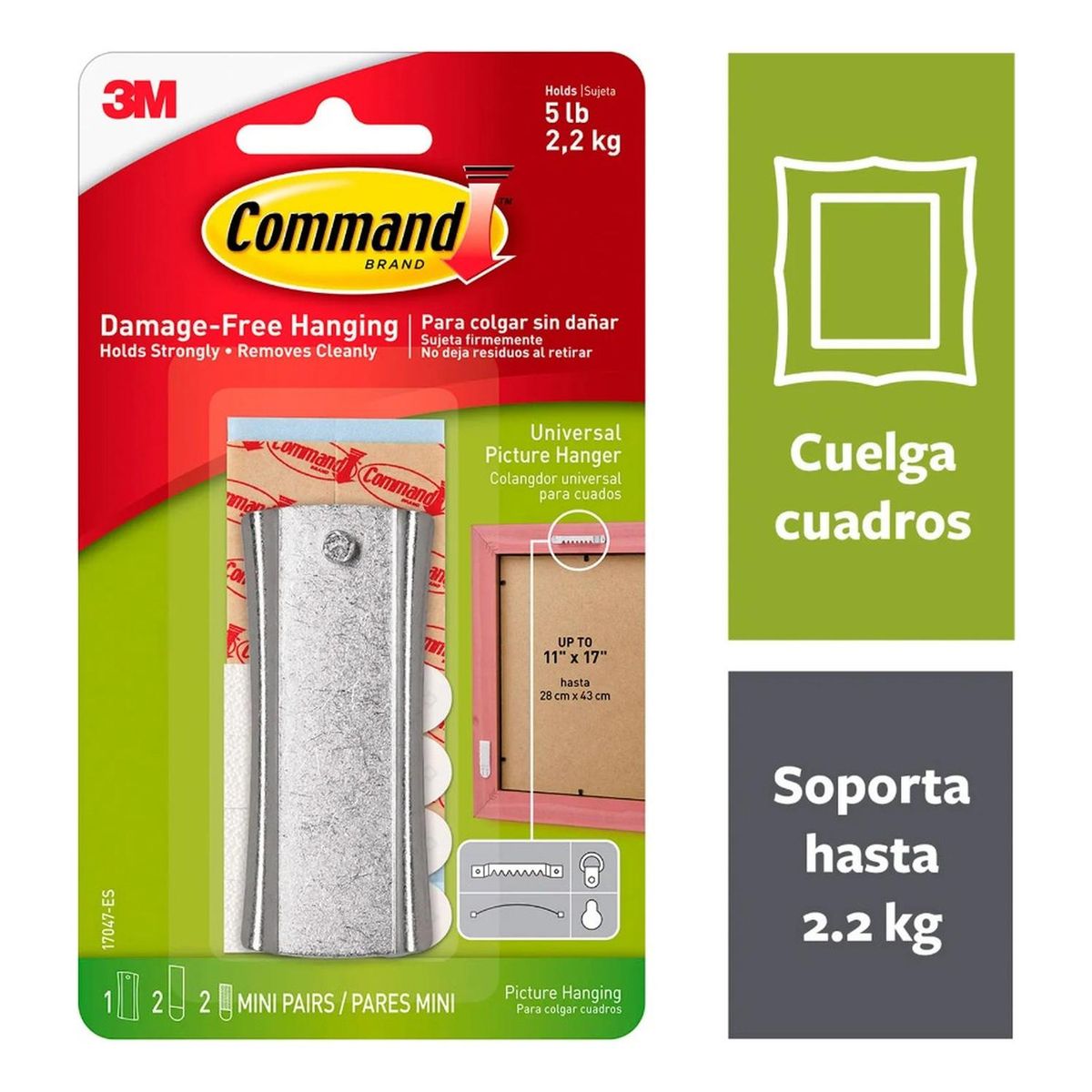 3M - Colgador Cuadro 22kg Tiras Estabilizadoras Command 3m