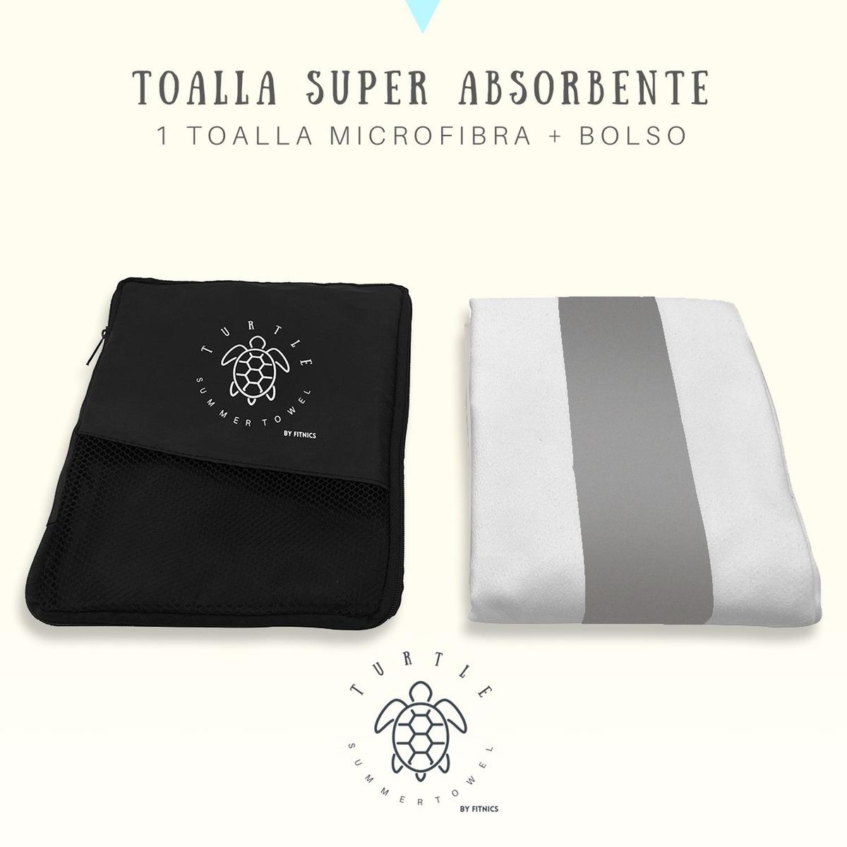 FITNICS - Toalla De Microfibra Secado Rapido + Estuche - Gris