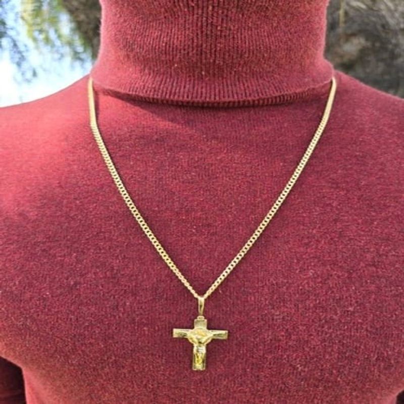 GENERICO - Conjunto Cadena Cubana Y Dije San Benito Oro Laminado 18k
