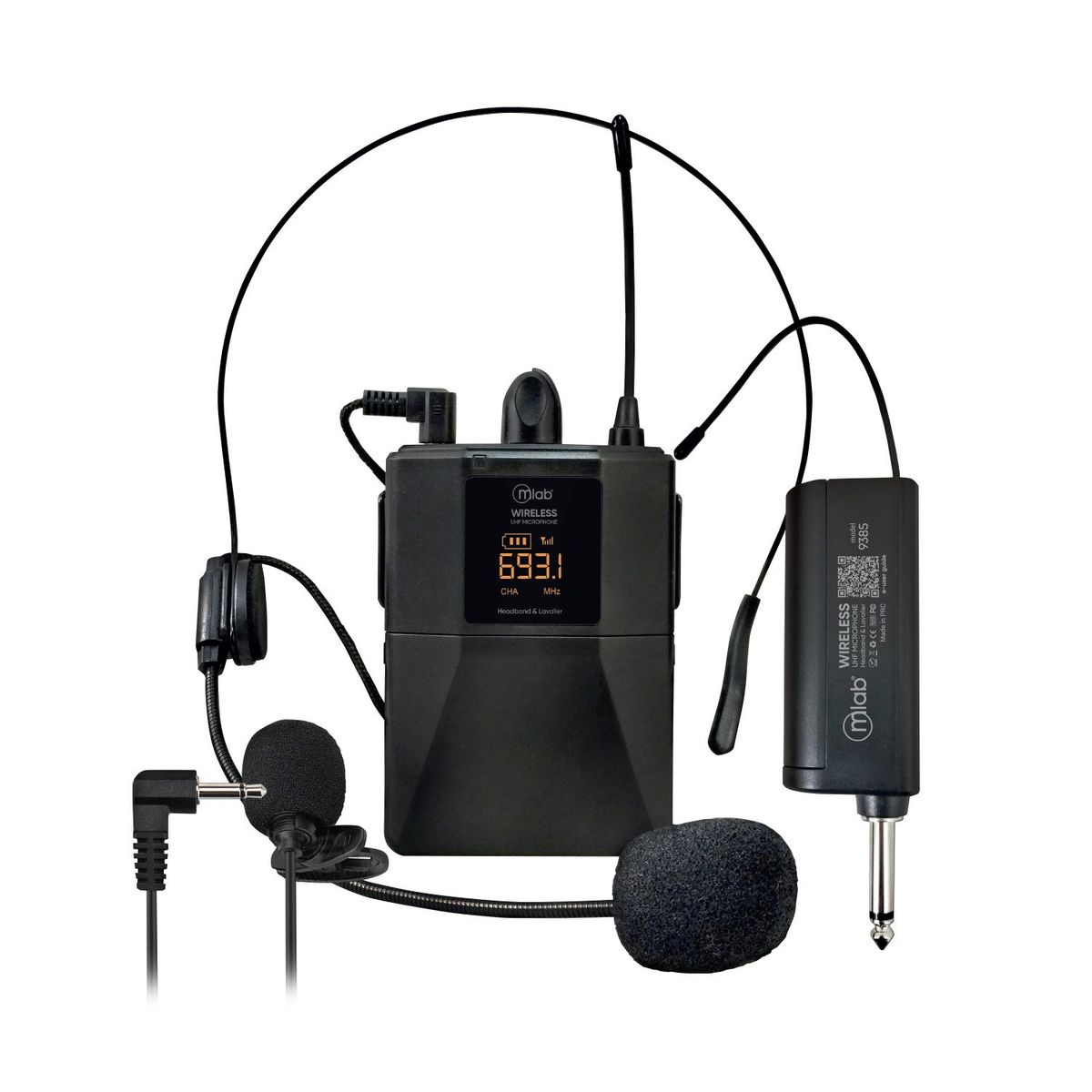 MLAB - Micrófono Portátil Inalámbrico UHF 2 en 1, Cintillo + Lavalier