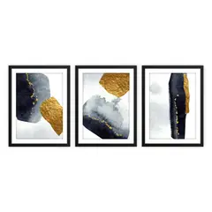 ALCUADRADO - Set Tiple Cuadros Acuarela Dorado Negro