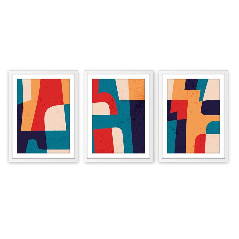 ALCUADRADO - Set Triple Cuadros Abstracto Formas Blanco