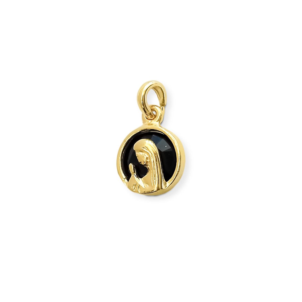 COGGIOLA - Colgante Medalla Virgen Niña 14mm Enchapada Oro 18K Cristal Negro