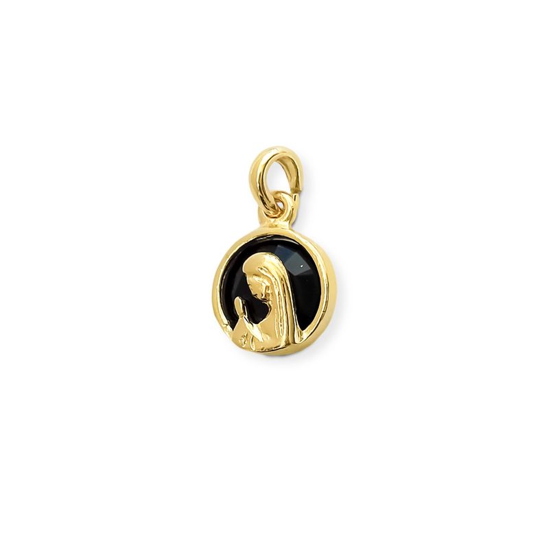 ANDREA COGGIOLA JOYAS - Colgante Medalla Virgen Niña 14mm Enchapada Oro 18K Cristal Negro