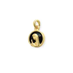 ANDREA COGGIOLA JOYAS - Colgante Medalla Virgen Niña 14mm Enchapada Oro 18K Cristal Negro