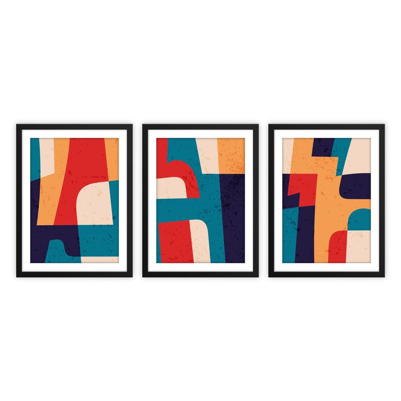 ALCUADRADO - Set Triple Cuadros Abstracto Formas Negro