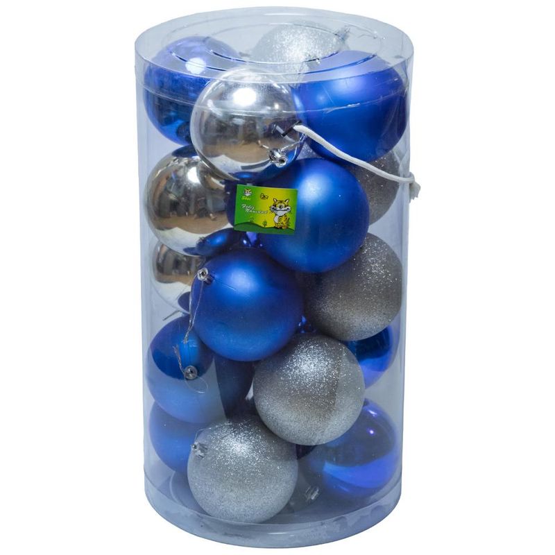 PROPLASTIC - Set de 20 esferas azul y plata 10 cms