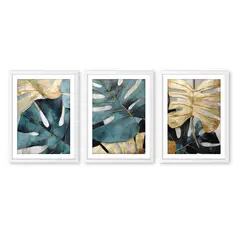 ALCUADRADO - Set Doble Cuadros Plantas Doradas Blanco