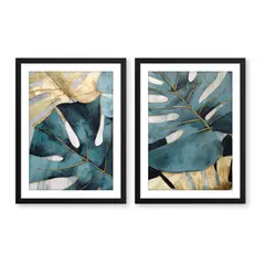 ALCUADRADO - Set Doble Cuadros Plantas Doradas Negro