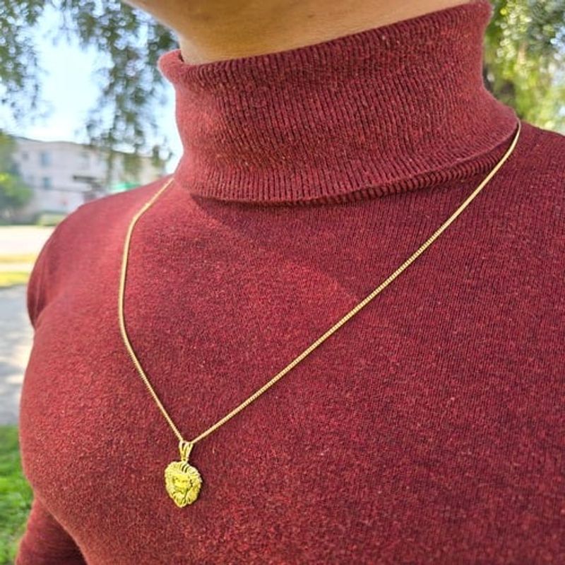 GENERICO - Conjunto Cadena Cubana Y Dije Leon Oro Laminado 18k