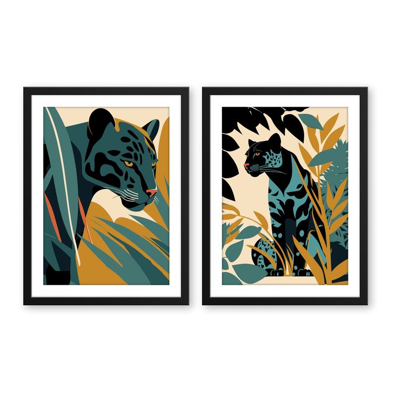 ALCUADRADO - Set Doble Cuadro Leopardo Hojas Negro