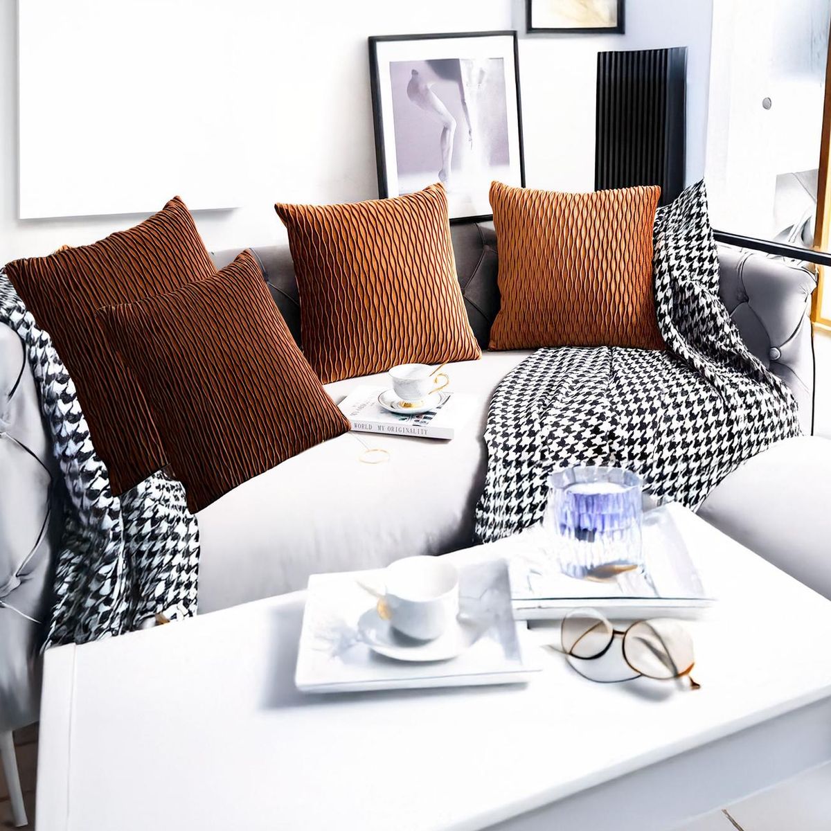 GENERICO - Fundas De Cojin Decorativa 45x45 moderna Cafe PACK 4 U