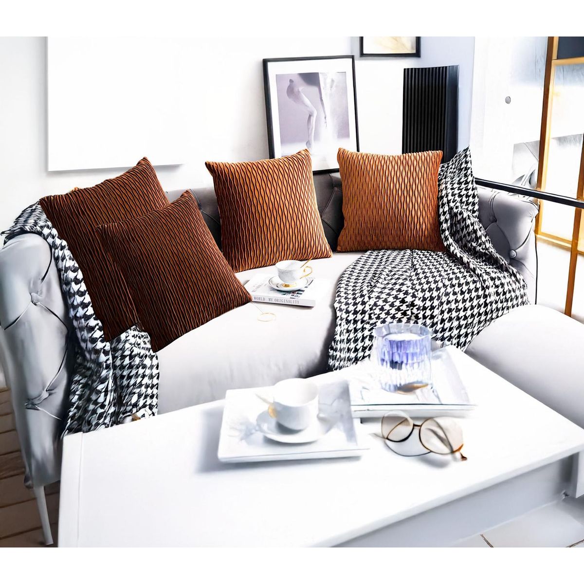 GENERICO - Fundas De Cojin Decorativa 45x45 moderna Cafe PACK 4 U