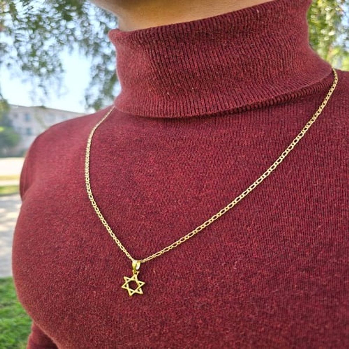 GENERICO - Conjunto Cadena 1x1 Y Estrella De David Oro Laminado18k