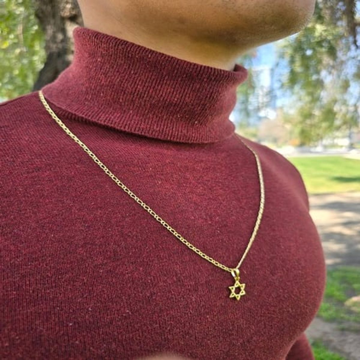 GENERICO - Conjunto Cadena 1x1 Y Estrella De David Oro Laminado18k