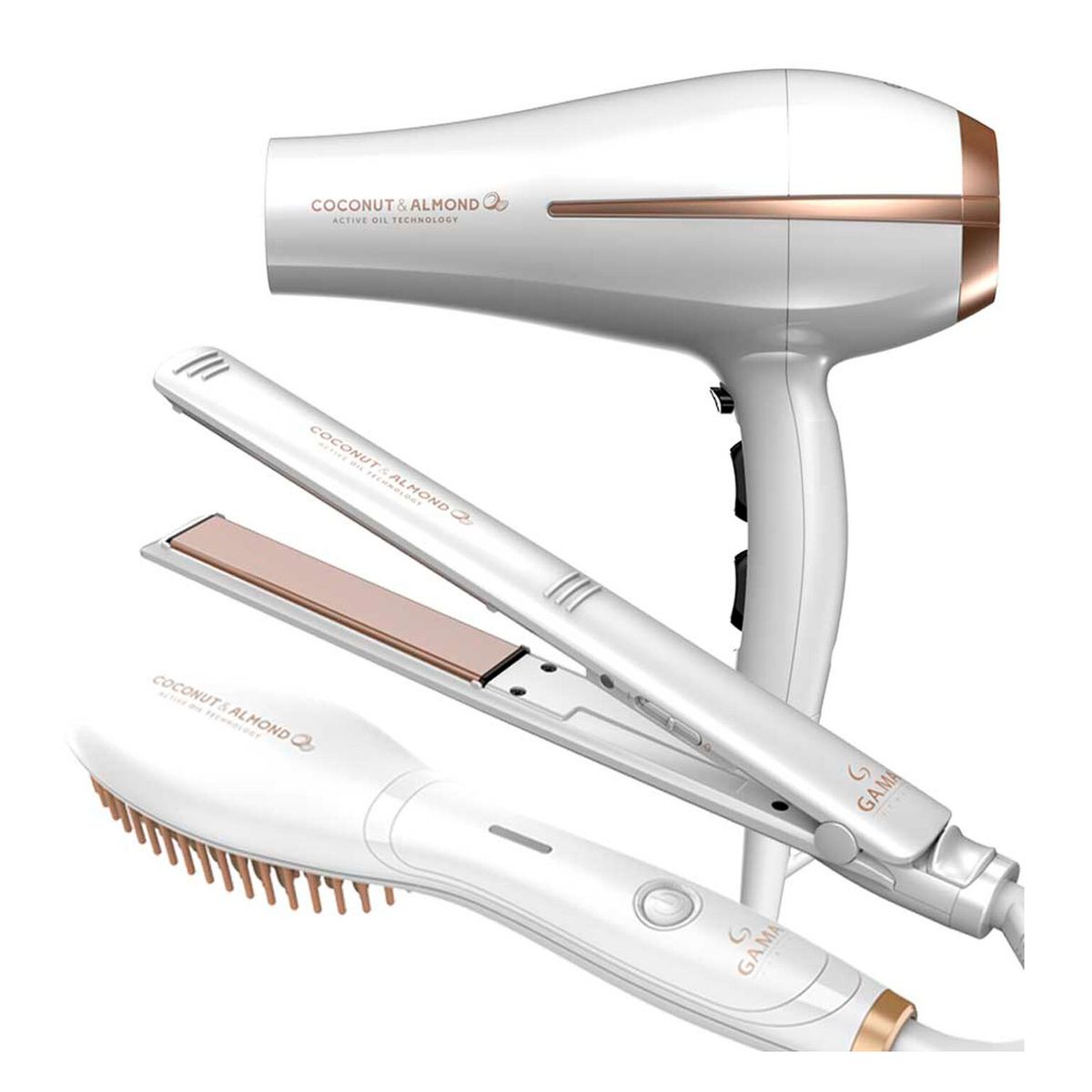 GAMA - Pack Trio Secador + Alisador + Cepillo Gama Coconut & Almond