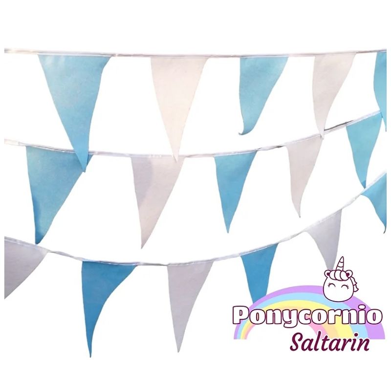 COLUMPIOS PONYCORNIO SALTARIN - Banderines decorativos 20 metros celeste y blanco