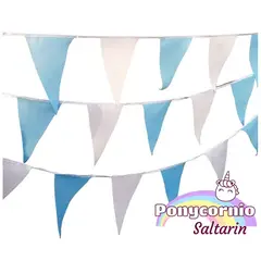 COLUMPIOS PONYCORNIO SALTARIN - Banderines decorativos 20 metros celeste y blanco