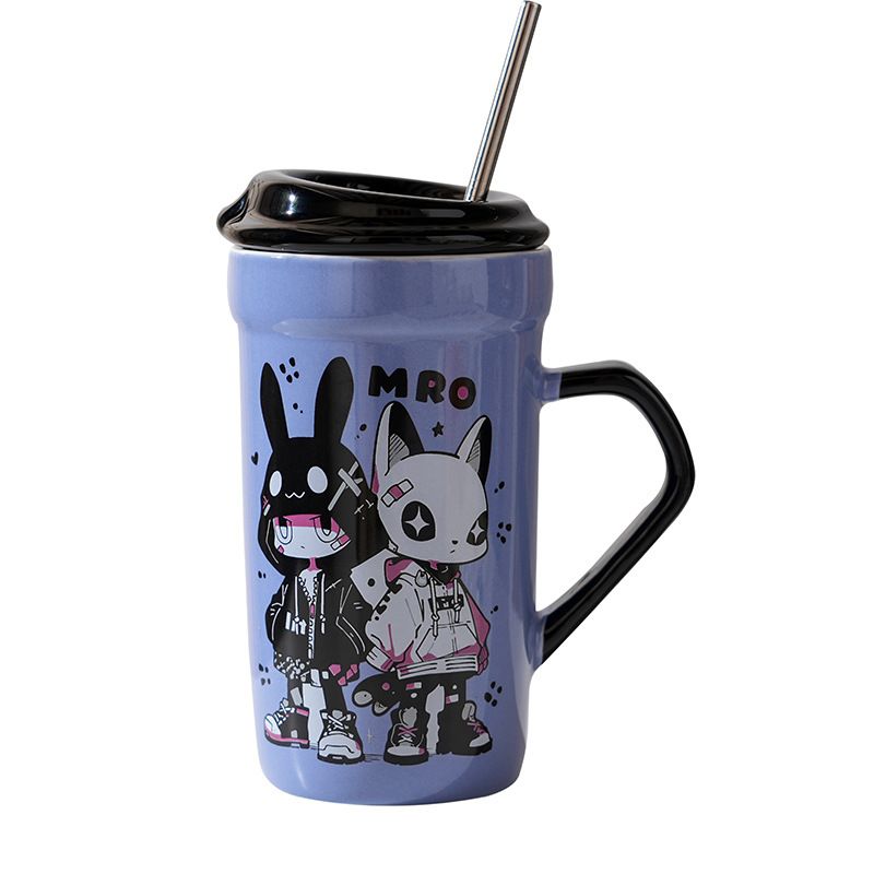 GENERICO - Mug De Cerámica, Con Tapa Y Bombilla, Kawaii 470 Ml