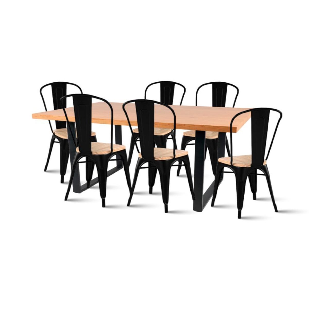 KLIK - Mesa Industrial 160x90 Clara + 6 sillas Tolix Negra asiento de Clara