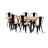 Mesa Industrial 160x90 Clara + 6 sillas Tolix Negra asiento de Clara