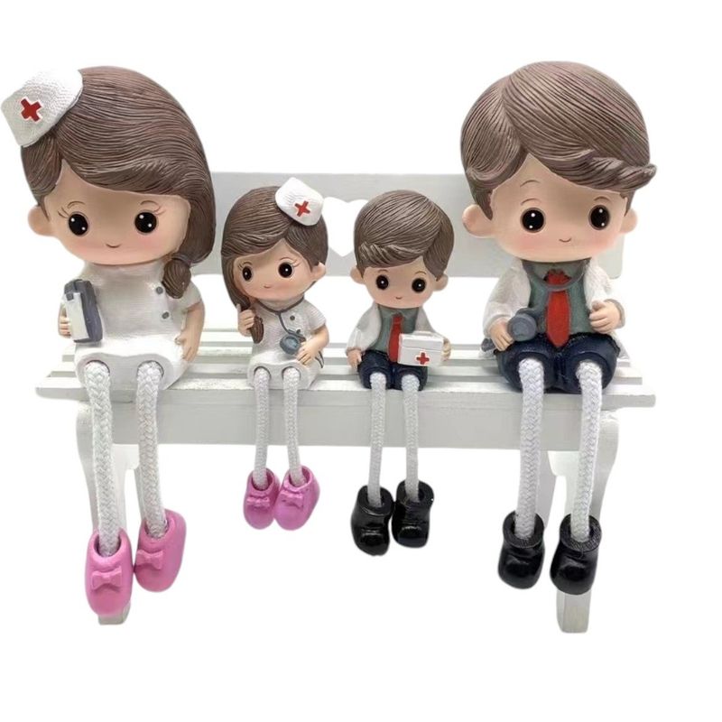 GENERICO - 4 Figuras De Adorno, Decoración, Resina, Doctor Y Su Familia