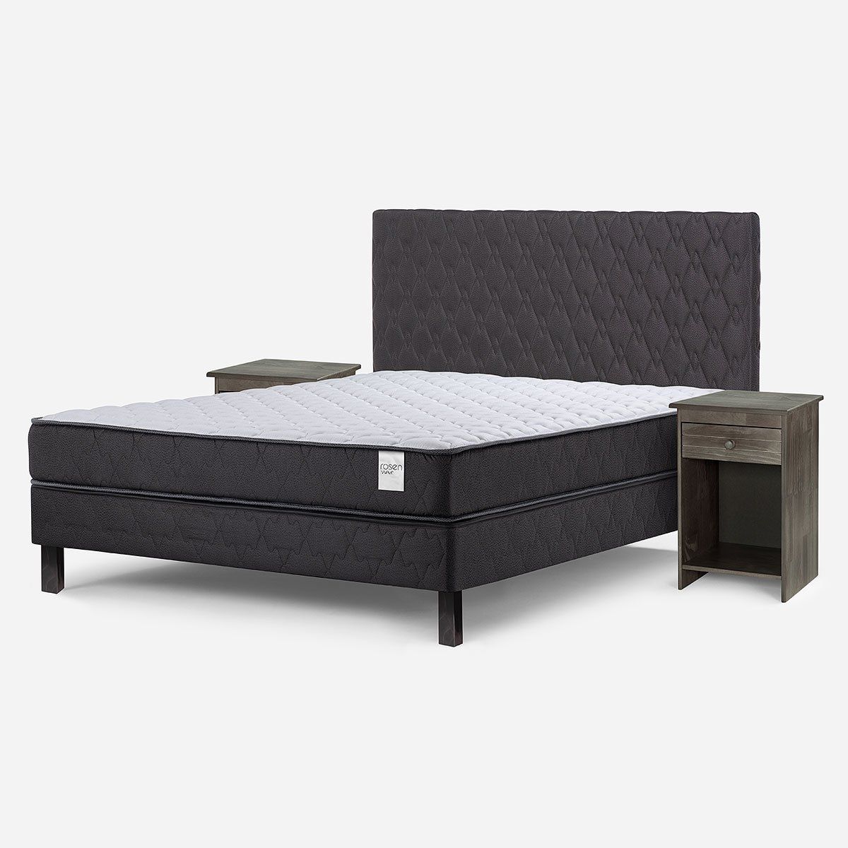 ROSEN - Cama Europea Wave 2 Plazas + Respaldo Ivar Grafito+Veladores