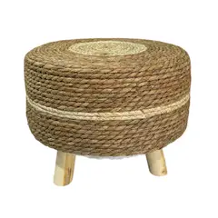 GENERICO - Pufs De Hierba Marina Natural Tejidos Mano Taburete 40x30cm