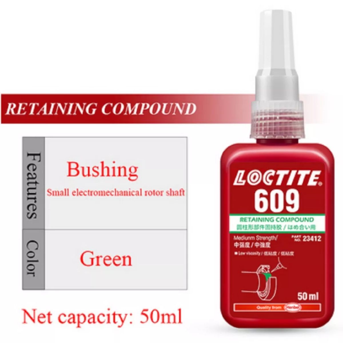 LOCTITE - Loctite 609 Fija Ejes Verde 50ml Viscosidad 100/140 Mpa.s