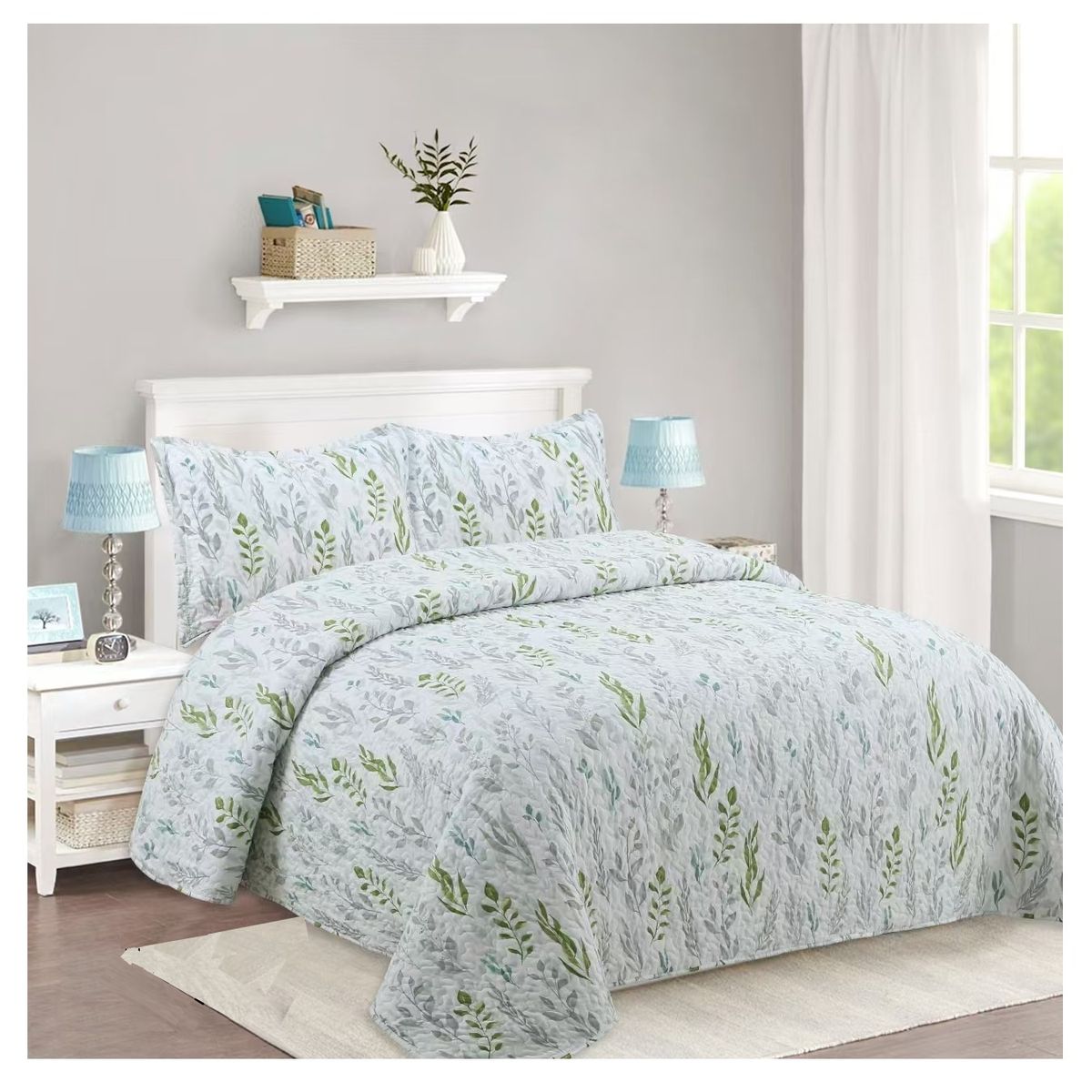 COMPRAPO - Cubrecama Quilt Liviano 2 Plazas Pure Nature Green + 2 Fundas 50x70 Cm