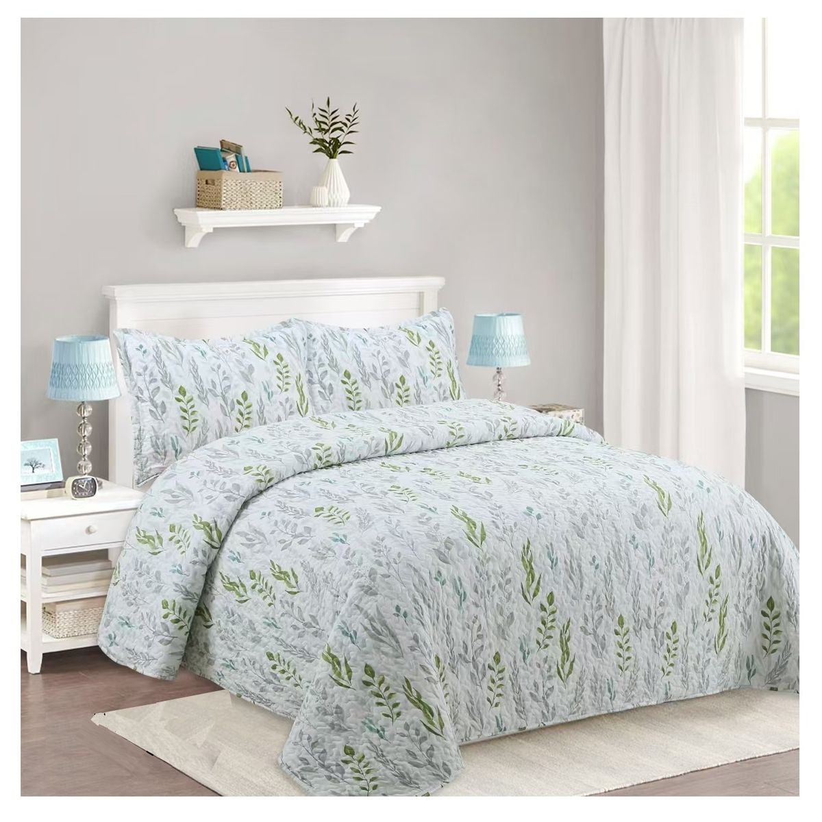 COMPRAPO - Cubrecama Quilt Liviano 2 Plazas Pure Nature Green + 2 Fundas 50x70 Cm