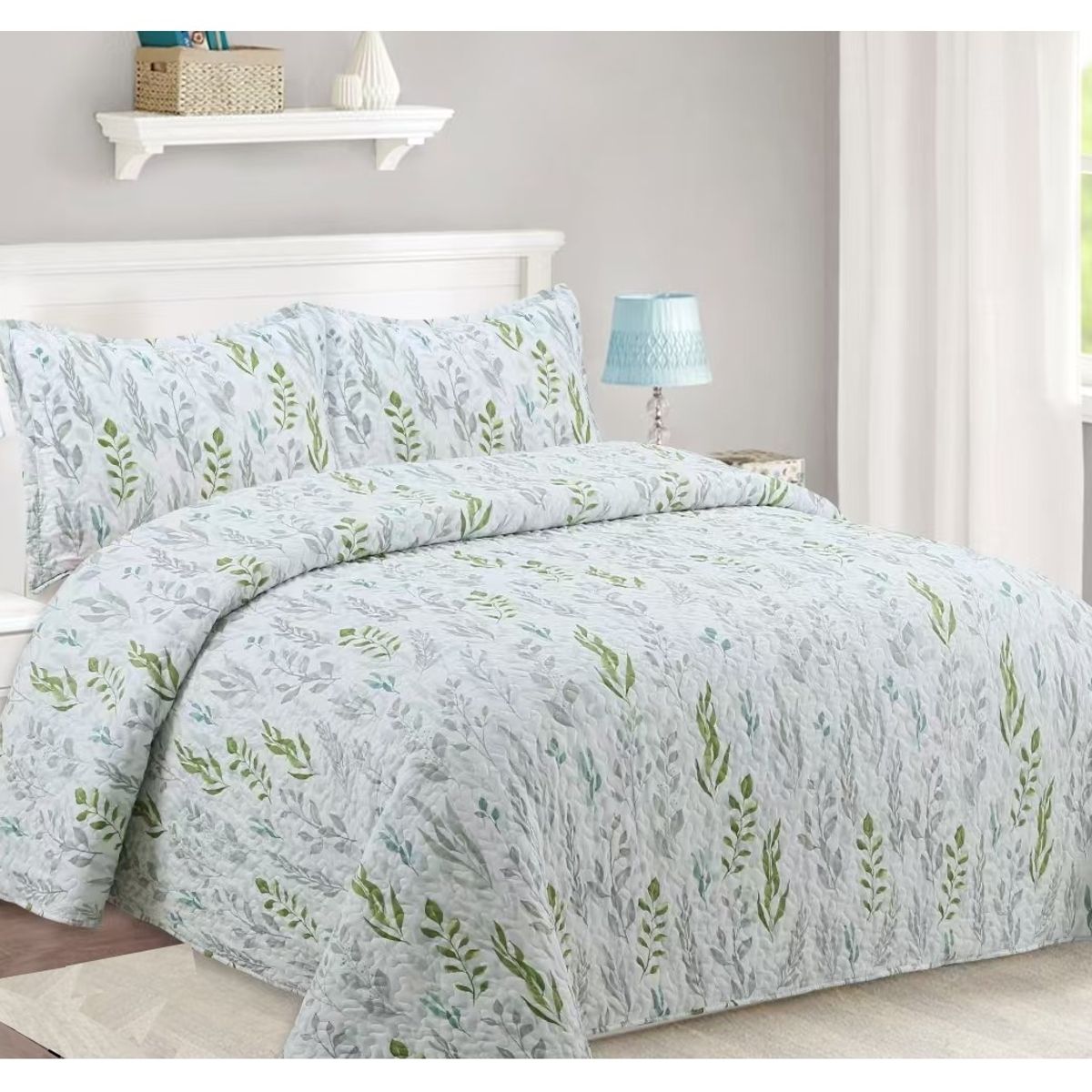 COMPRAPO - Cubrecama Quilt Liviano 2 Plazas Pure Nature Green + 2 Fundas 50x70 Cm