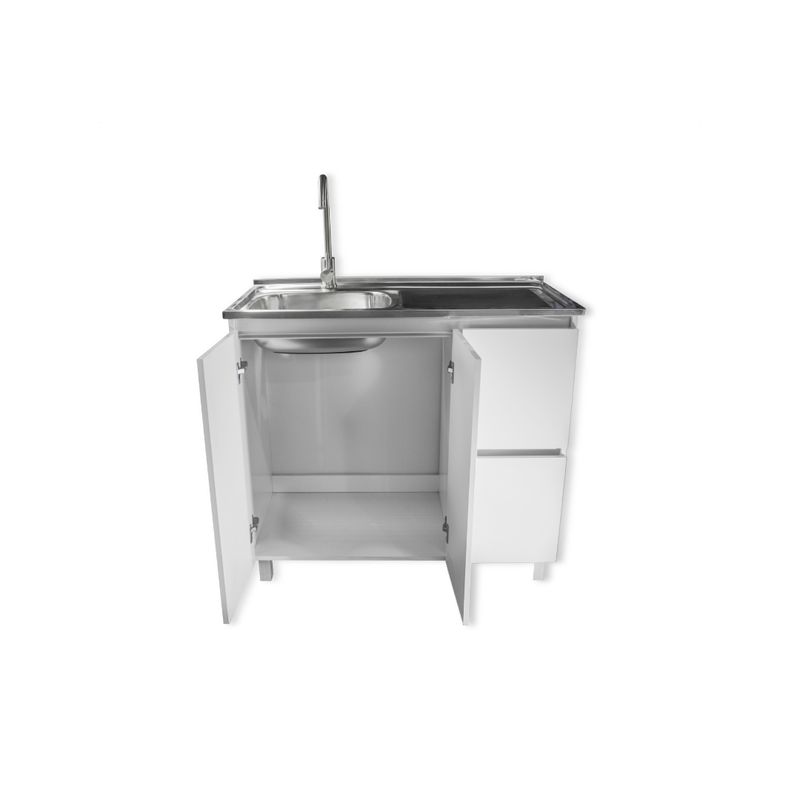 MODERN SPACE - Mueble Lavaplatos 100x50 Cm Termolaminado Blanco con Secador Derecho