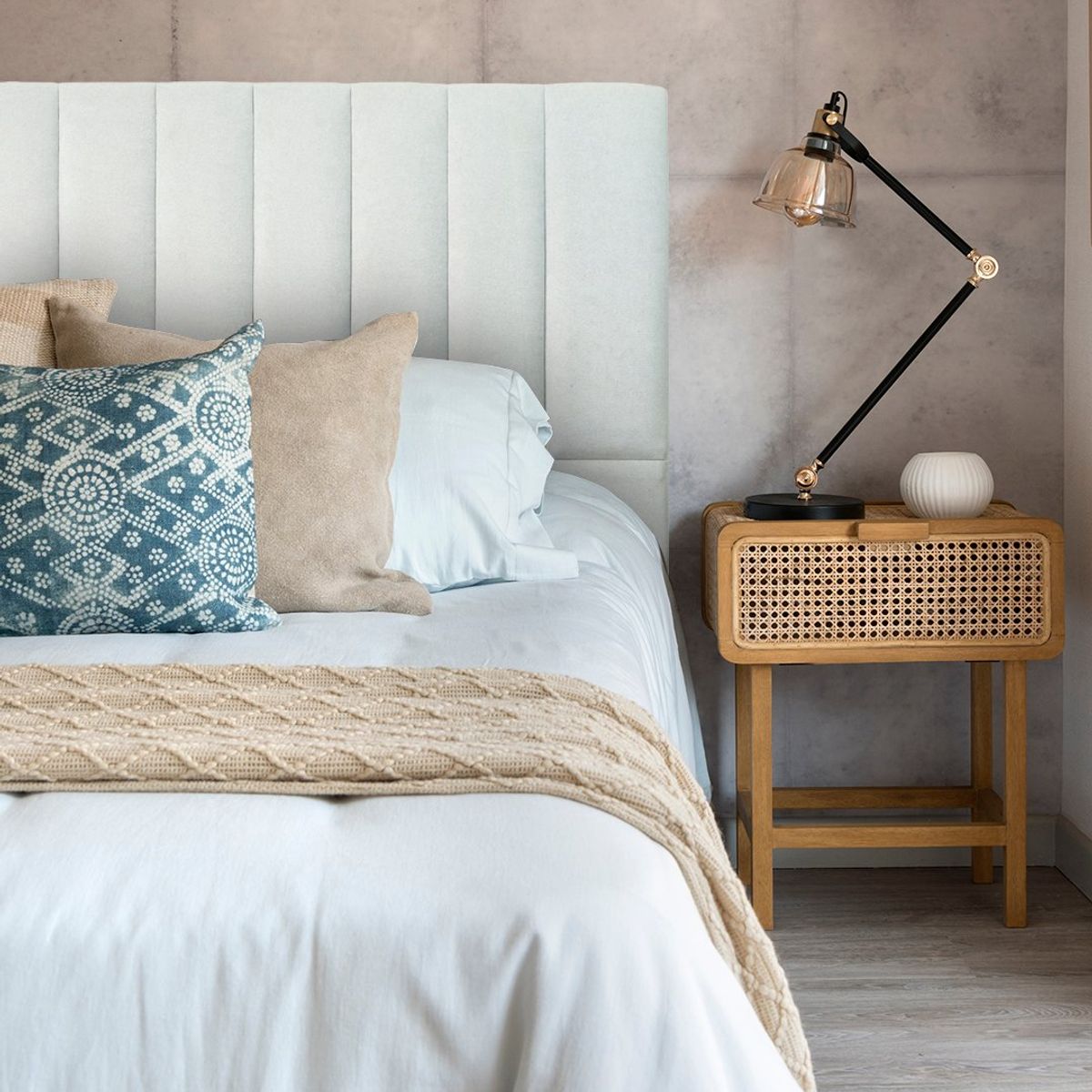 KABECEROS - RESPALDO TUBULAR - KING - VELVET COLOR GRIS CLARO