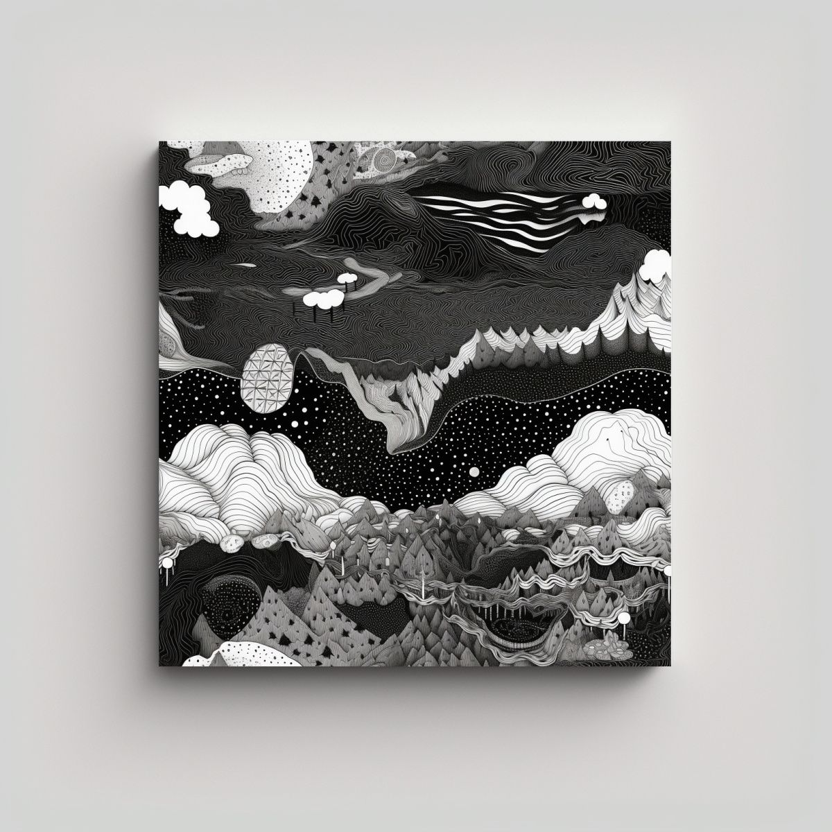 GENERICO - Cuadro De Diseños En Blanco Y Negro Para 90x90 Cm