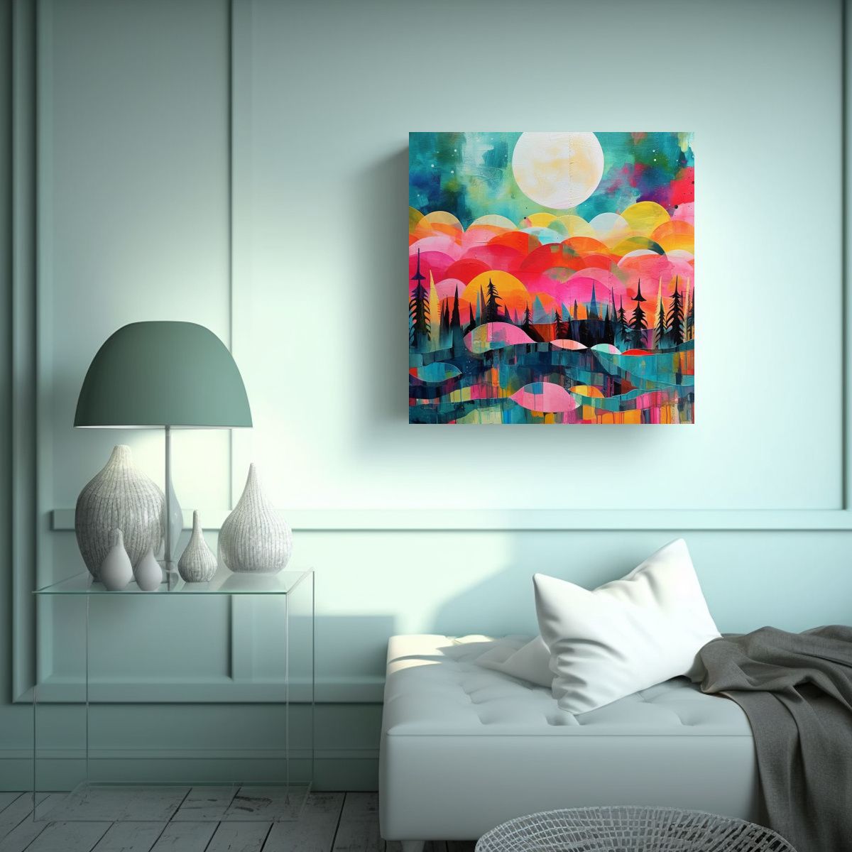 GENERICO - Cuadro Acuarela Equilibrio Mix 7 Colores 90x90 Cm.