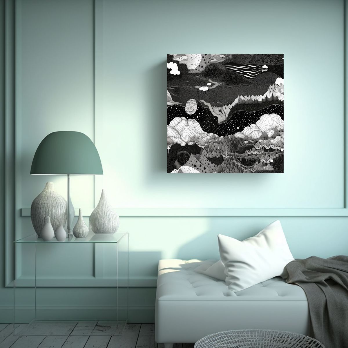 GENERICO - Cuadro De Diseños En Blanco Y Negro Para 60x60 Cm