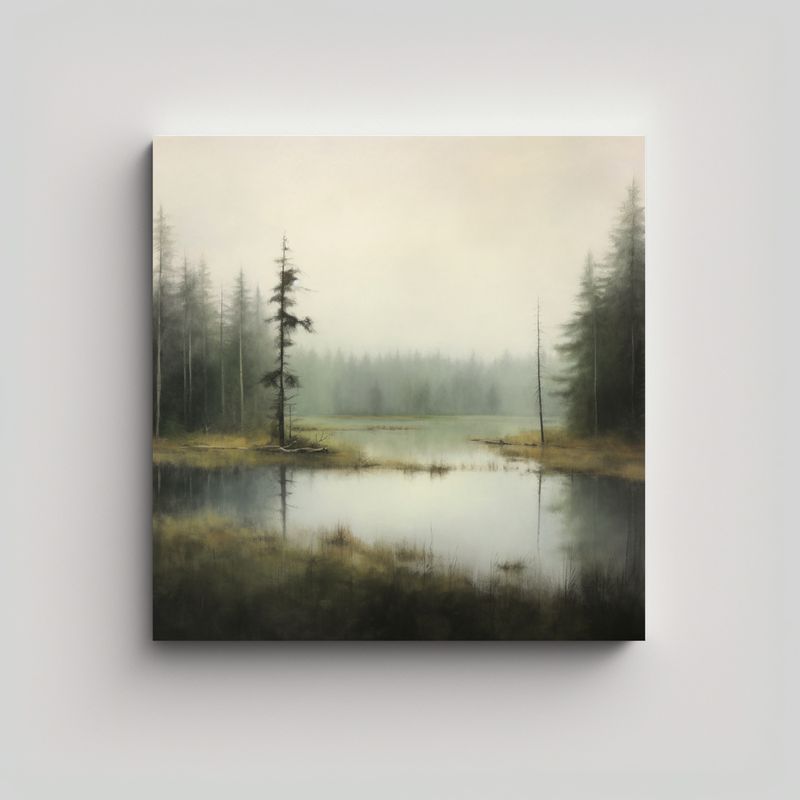GENERICO - Pintura Al óleo Minimalista De Un Paisaje Lejano 80x80 Cm