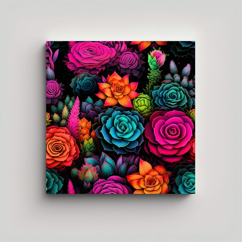 GENERICO - Armonía De Colores Neonpunk Cuadros Florales Y 60x60 Cm