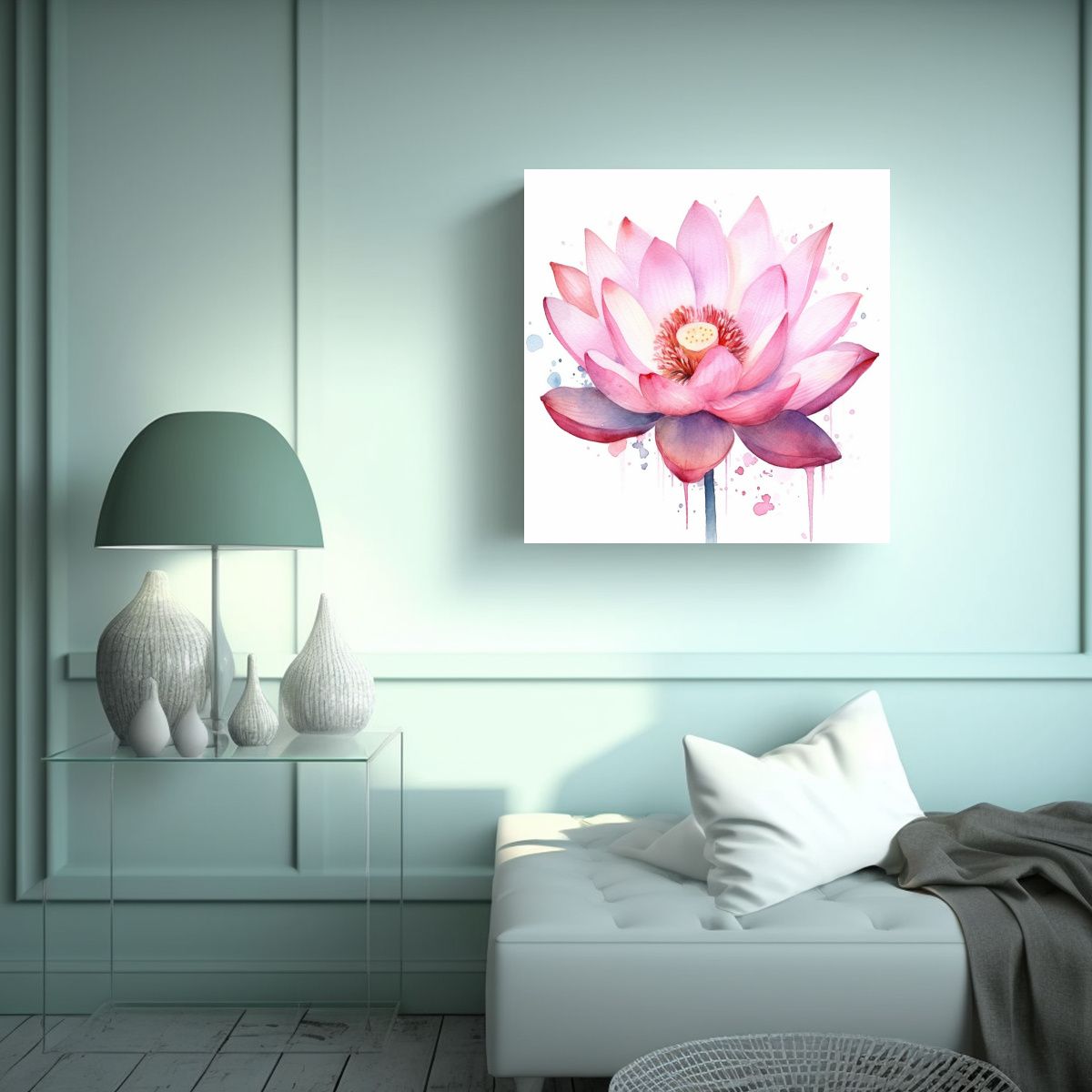 GENERICO - Ilustración De Loto Rosa En Acuarela: Cuadro 60x60 Cm