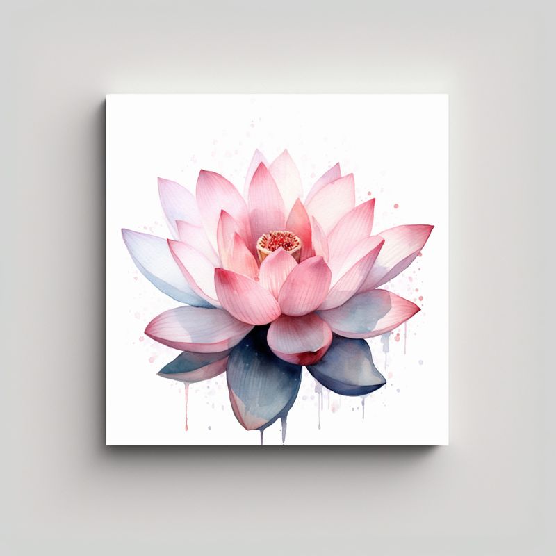 GENERICO - Canva Surrealista De Loto Rosa En Acuarela Para 40x40 Cm