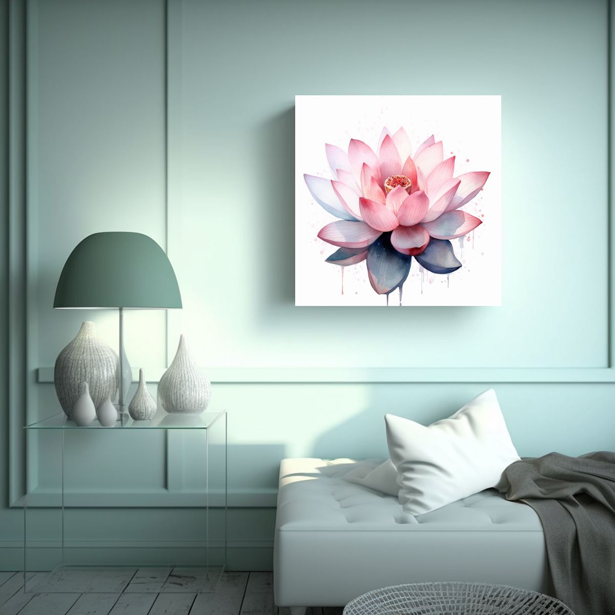 GENERICO - Canva Surrealista De Loto Rosa En Acuarela Para 40x40 Cm