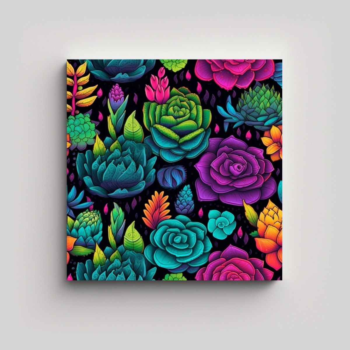 GENERICO - Canva De Acuarela Con Flores Y Suculentas Al 90x90 Cm