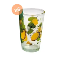 GENERICO - Set 6 Vasos de Vidrio Liso con Diseño de Limones 212 ml