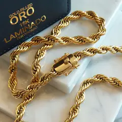 GENERICO - Cadena de ORO LAMINADO Tejido TOURBILLON Con BROCHE CAJÓN